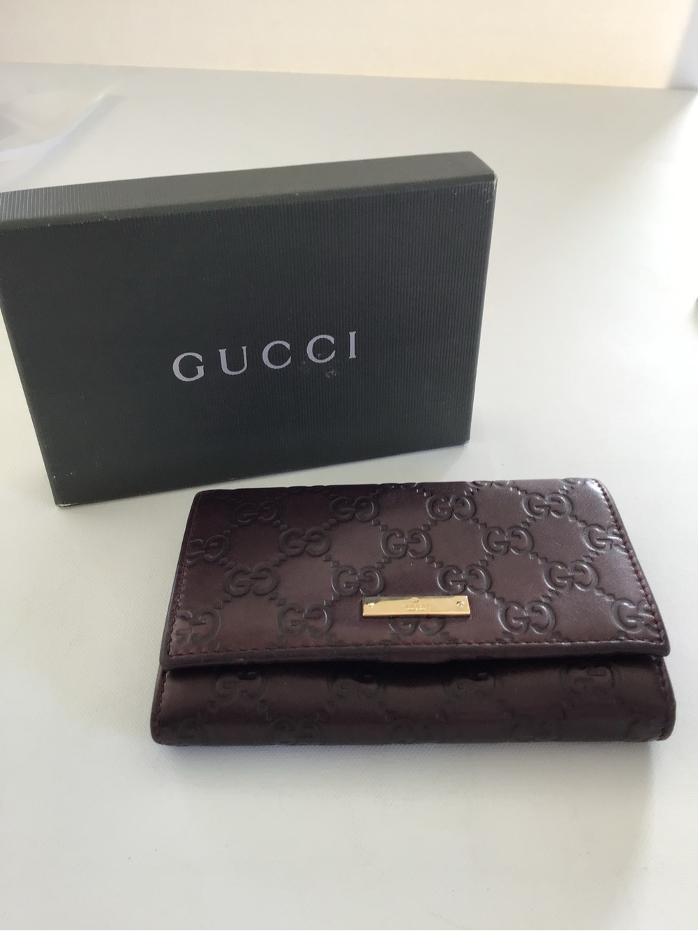 Gucci Guccissima Brown Leather Continental Wallet Gold Tone Logo Box Included